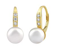 SILVEGO Orecchini da Donna in Argento 925 Placcato Oro 585 con Perla Bianca Swarovski