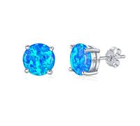 SILVEGO Orecchini in Argento 925 con Opale Sintetico Blu 8 mm Farfallina