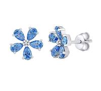 SILVEGO Orecchini in Argento 925 Fiore Blu con Swarovski® Zirconia , MW13891A