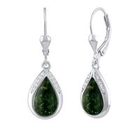 SILVEGO Orecchini in argento Sterling 925 con agata di muschio, 10 x 32 mm, Argento sterling, Agata