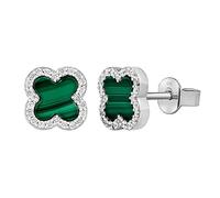Silvego Silver Orecchini four-leaf clover Jonet con natural malachite e Brilliance Zirconia MW02866EG