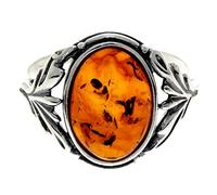 Silver Amber Jewellery AR1 - Anello classico in argento Sterling 925 e vera ambra baltica color cognac, 13 3/8, Gemma, Ambra