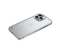 (Silver) Anti-scratch Tempered Glass + Metal Hybrid Case Matte Mobile Phone Shell for iPhone 13 Pro 6.1 inch
