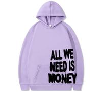 Silver Basic All We Need is Money Felpa con Cappuccio per Donna Uomo Unisex con Cappuccio e Tasca e Manica Lunga Y2K Pullover S,QZBlack-1