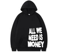 Silver Basic All We Need is Money Felpa con Cappuccio per Donna Uomo Unisex con Cappuccio e Tasca e Manica Lunga Y2K Pullover M,Blackwhite-1