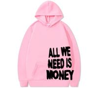Silver Basic All We Need is Money Felpa con Cappuccio per Donna Uomo Unisex con Cappuccio e Tasca e Manica Lunga Y2K Pullover XXL,PinkBlack-1
