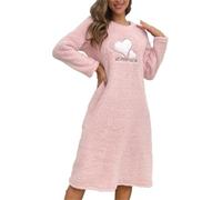 Silver Basic Camicia da Notte a Maniche Lunghe in Flanella Invernale Sleepwear da Donna e Ragazza Pigiama a Collo Tondo in Pile da Donna Gonna L,Rosa-1