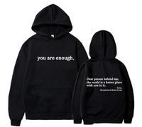 Silver Basic Dear Person Behind Me Sweatshirt Hoodie Unisex Uomo Donna Felpa con Cappuccio con Scritta You Are Enough Y2K Harajuku Casual Style Felpa M,HEIBAI-3