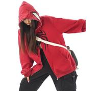 Silver Basic Donna Y2k Full Zip Felpe con Cappuccio Autunno Inverno Spider Web Felpa Hip Hop Oversize Giacca Cappotto M,Red-1