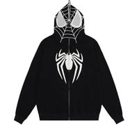 Silver Basic Donna Y2k Full Zip Felpe con Cappuccio Autunno Inverno Spider Web Felpa Hip Hop Oversize Giacca Cappotto L,Black-1