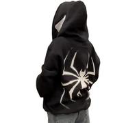 Silver Basic Felpa con Cappuccio da Donna Uomo Y2K Spider Grunge Hoodie Oversize Punk Clothes Tops a Maniche Lunghe Halloween Sweatshirt XL,Blackwhite-1