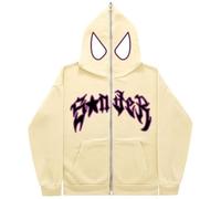 Silver Basic Felpa con Cappuccio Oversize Spider da Uomo Grunge Vintage Y2K Clothes Full Zip Spider Web Printing Vintage Gothic Sweatjacke Unisex S,KhakiBlack-2
