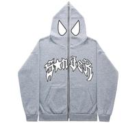 Silver Basic Felpa con Cappuccio Oversize Spider da Uomo Grunge Vintage Y2K Clothes Full Zip Spider Web Printing Vintage Gothic Sweatjacke Unisex L,QGreyWhite-2