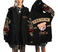 Silver Basic Felpa con Cappuccio Zip Up Casual Sweatshirts Y2K Maglie Manica Lunga Giacche Harajuku Han Felix Seungmin I.N XS,Black5-1