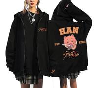 Silver Basic Felpa con Cappuccio Zip Up Casual Sweatshirts Y2K Maglie Manica Lunga Giacche Harajuku Han Felix Seungmin I.N XS,Black9-1