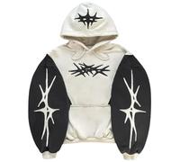 Silver Basic Felpa Y2K Vintage Streetwear Gotica con Stampa Oversized Pullover Hip-Hop Grunge per Teenager Uomo e Donna 3XL,White-1