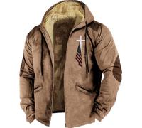 Silver Basic Giacca con Cappuccio Velvet Thick da Uomo in Pile con Cerniera Invernale Winter Plus Velvet Thick Pullover America Hoodie Calda da Uomo 5XL,Khaki-1