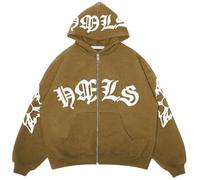 Silver Basic Giacca Y2K da Uomo Felpa con Cappuccio Hip-Hop Style Pullover Zip Hoodie a Maniche Lunghe Y2k Streetwear Tops XL,Brown-2