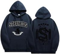 Silver Basic KPOP Stray-K1ds Maniac Uomo Donna Felpe con Cappuccio Unisex Maglione Maniche Lunghe Pullover Stampato Bang Chan Changbin Hyunjin Han Felix Seungmin L,Blu Navy-1
