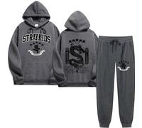 Silver Basic KPOP Stray-Kids 5 Star Mania c Tuta Uomini Donne 2 pezzi Hip Hop Felpe con Cappuccio e Pantaloni da Jogging 2pcs Tuta Sportswear M,Grigio-1