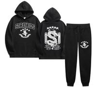 Silver Basic KPOP Stray-Kids 5 Star Mania c Tuta Uomini Donne 2 pezzi Hip Hop Felpe con Cappuccio e Pantaloni da Jogging 2pcs Tuta Sportswear M,Nero-1