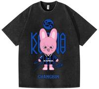 Silver Basic SKZ00 Stra-K1ds T-Shirt Vintage Lavato Camicia a Manica Corta Harajuku Shirts Carino Animali BangChan Lee Know Changbin Hyunjin Han Felix Seungmin I.N S,Black4-1