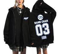 Silver Basic Stray-K1ds Felpa con Cappuccio Donna Y2K Giacca con Zip Oversize retrò Y2k Abbigliamento XS,Black2-1