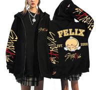 Silver Basic Stray-K1ds Felpa con Cappuccio Zip Up Casual Sweatshirts Y2K Maglie Manica Lunga Giacche Harajuku Han Felix Seungmin I.N M,Black2-1