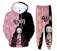 Silver Basic Unisex Tuta da Ginnastica Manica Lunga Tanjirou Nezuko Felpa con Cappuccio + Pantaloni Jogging Seta,Kamado Nezuko-2,L