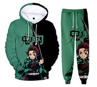Silver Basic Unisex Tuta da Ginnastica Manica Lunga Tanjirou Nezuko Felpa con Cappuccio + Pantaloni Jogging Seta,Kamado Tanjirou-2,XXS