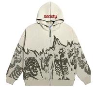 Silver Basic Unisex Y2K Jacket Zip Up Hoodies Style Skeleton Felpe con Cappuccio da Uomo Fashion Punk Streetwear 90s E-Girl Top Anni 2000 Primavera Casual Vintage Rock Felpe M,Colore Albicocca -2