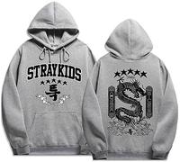 Silver Basic Uomo Donna Sweatshirt KPOP Stray-K1ds 5 Star Maniac Felpe con Cappuccio Gotico Harajuku Streetwear Unisex Hip-Hop Autunno/Inverno Pullover Hoodie S,Grigio Chiaro-2