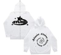 Silver Basic Uomo Donna Y2K Felpa con Cappuccio Star Pattern Harajuku Gothic Zipper Giacca Dark Academy Punk Top con Cappuccio a Manica Lunga Felpa Jacket S,Bianco-3