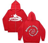 Silver Basic Uomo Donna Y2K Felpa con Cappuccio Star Pattern Harajuku Gothic Zipper Giacca Dark Academy Punk Top con Cappuccio a Manica Lunga Felpa Jacket M,Rosso-3