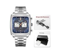 (Silver Blue-Box) Orologio da polso sportivo da uomo con quadrante quadrato al quarzo MEGIR, cinturino