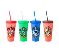 Silver Buffalo Harry Potter House Crests confezione da 4 bicchieri di plastica che cambiano colore da 24 once