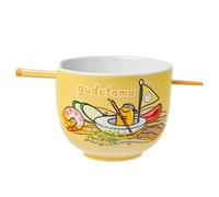 Silver Buffalo Sanrio Hello Kitty and Friends Gudetama Lazy Egg Sailing In Ramen Ceramic Ramen Noodle Rice Bowl with Chopsticks, Microwave Safe, 20 Ounces