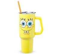 Silver Buffalo Spongebob Squarepants - Bicchiere in acciaio INOX con manico e cannuccia, adatto per portabicchieri standard, 1,18 ml