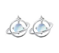 Silver Color Creative Blue Zircon Planet Stud Earrings & Necklaces Set Wedding Jewelry Orecchini a forma di cuore blu, Taglia unica, Metallo, Non pietra preziosa