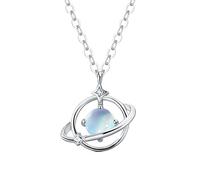 Silver Color Creative Blue Zircon Planet Stud Earrings & Necklaces Set Wedding Jewelry Orecchini a forma di cuore blu, Taglia unica, Metallo, Non pietra preziosa
