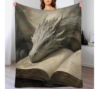 Silver Dragon Resting on Open Book, Moonlit Stage, Plaid, Flanella, Divano