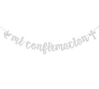 Silver Glitter Mi Confirmación Banner - Decorazioni per la Cresima Sacra - Matrimonio, Nuziale, Dio Benedice, Decorazioni per feste di Battesimo