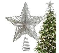 Silver Glitter Star Christmas Tree Topper - Sparkling Iron Tree Ornament, Star-Shaped Decoration for Holiday Trees | for Indoor Outdoor Home, Party, Vintage Festive Ornament Decor Christmas Celebr