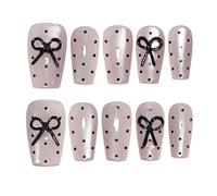 Silver Gray Handmade Press On Nails Medium Almond Oval 10Pcs Fake Nails Polka Dot Bow Luxury Glue on Nails Reusable Acrylic False Nails Manicure Kits with Cute Design for Women