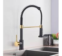 Silver Gray Kitchen Sink Faucet One Handle Spring Hot And Cold Water Tap Deck Mounted Bathroom Matte Black Kitchen Crane,Black Gold