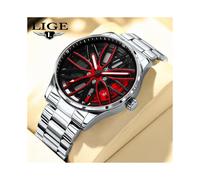 (Silver green) LIGE Men's Skeleton Quartz Watch Rotating Dial Luminous Waterproof Fashion Business Wristwatch