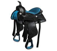 Silver Horse, Sella Western New Gen in Materiale Sintetico e Similpelle, Rinforzi di Nylon, Seggio e Staffe in Pelle Scamosciata, Sottosella Imbottito, Turchese 15” = 38 cm