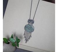 Silver intarsiata intarsiata e Onorevole Nappe artigiane cavate Collana Lunga Ciondolo Lady Silver Jewelry (Colore Gemma: Collana 45cm)