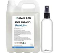 Silver Lab® Alcol isopropilico/Isopropanolo IPA 99,9% 5 L - Per la pulizia di elettronica, circuiti stampati, vetro, metallo e ottica - con flacone spray da 150 ml