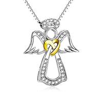 Silver Mountain due tonalità, argento Sterling 925, a forma di ali d'angelo e Zirconia cubica a forma di cuore, Zirconia cubica